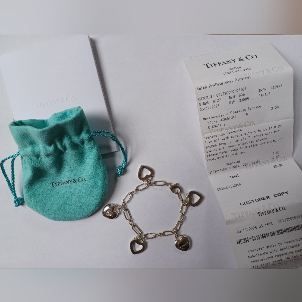 Vintage 7" Tiffany & Co. 925 Silver Heart Charm Bracelet